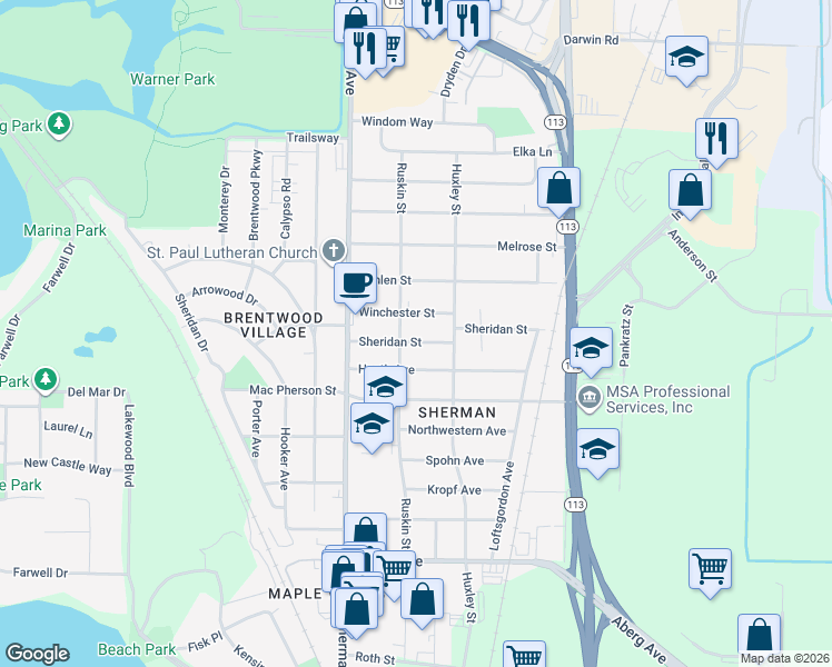 map of restaurants, bars, coffee shops, grocery stores, and more near 1814 Sheridan Street in Madison