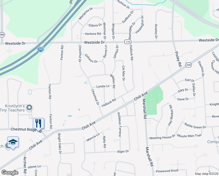 map of restaurants, bars, coffee shops, grocery stores, and more near 11 Wilelen Road in Rochester