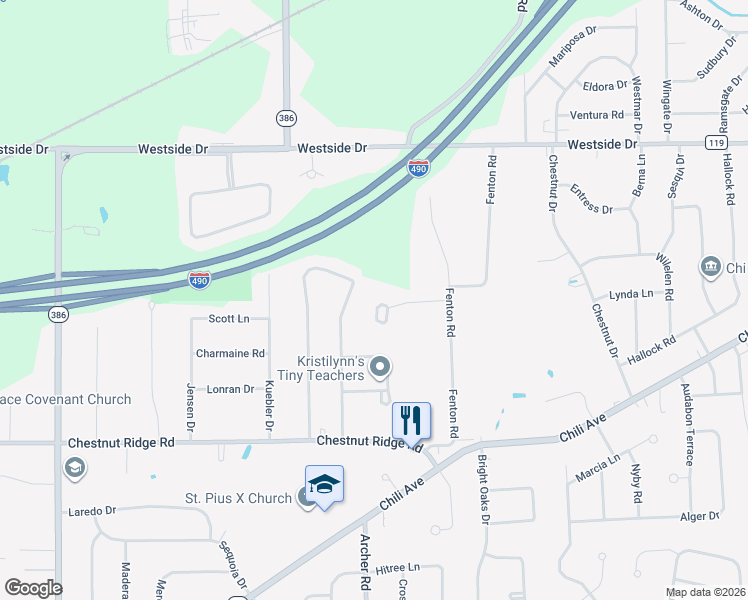 map of restaurants, bars, coffee shops, grocery stores, and more near 16 Bent Oak Road in Rochester