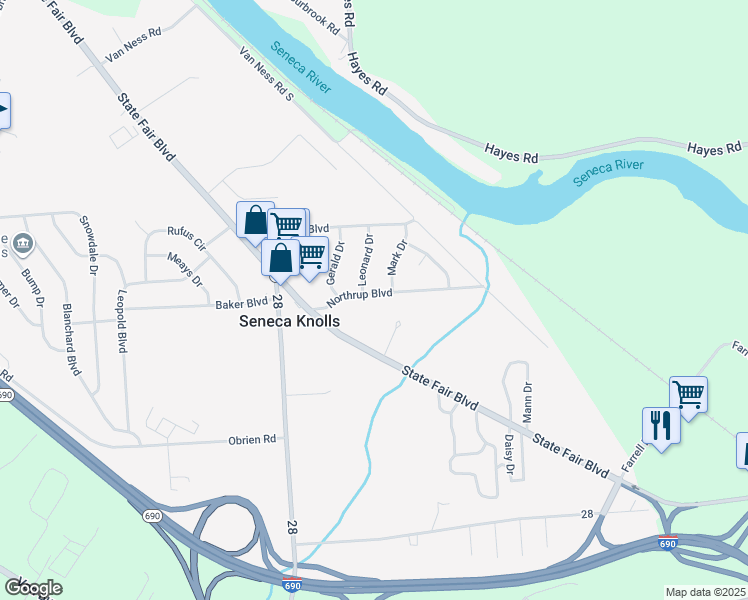 map of restaurants, bars, coffee shops, grocery stores, and more near 112 Northrup Blvd in Syracuse