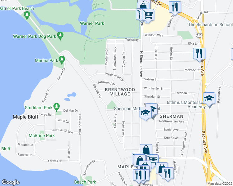 map of restaurants, bars, coffee shops, grocery stores, and more near 1506 Almo Avenue in Madison