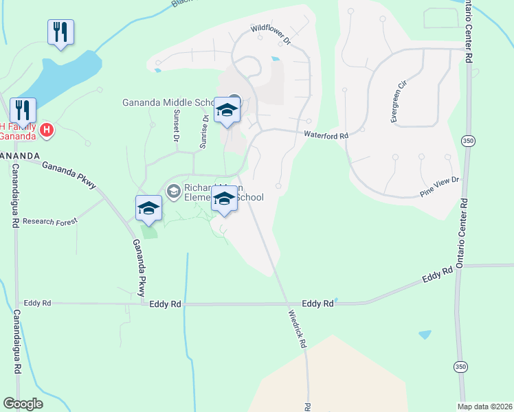 map of restaurants, bars, coffee shops, grocery stores, and more near 3152 Wiedrick Road in Walworth