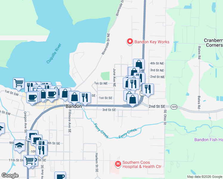 map of restaurants, bars, coffee shops, grocery stores, and more near 891 Division Street Northeast in Bandon