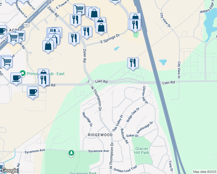 map of restaurants, bars, coffee shops, grocery stores, and more near 4809 Lien Road in Madison