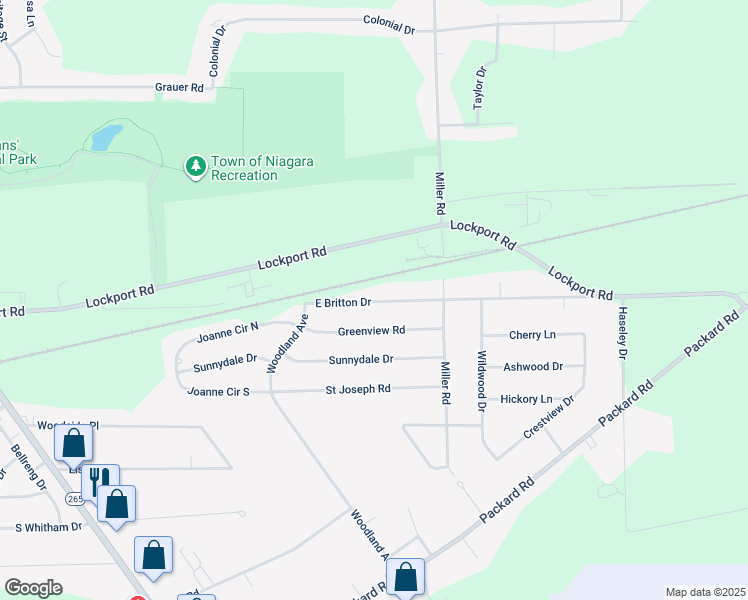 map of restaurants, bars, coffee shops, grocery stores, and more near 7431 East Britton Drive in Niagara Falls