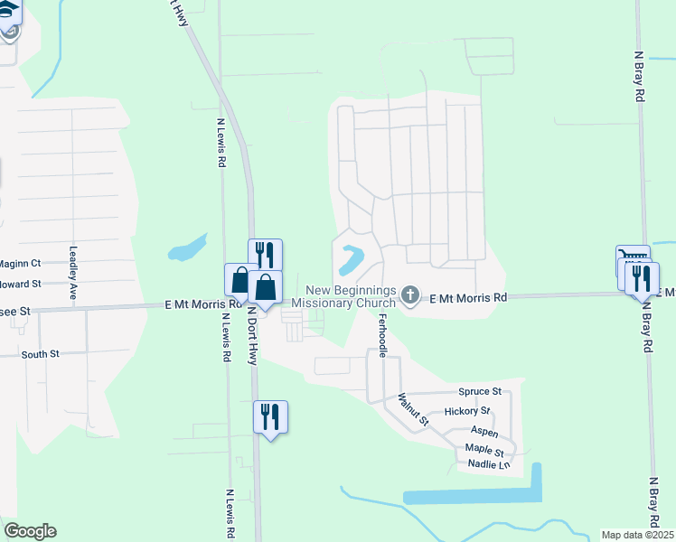 map of restaurants, bars, coffee shops, grocery stores, and more near 42 Blair Street in Mount Morris