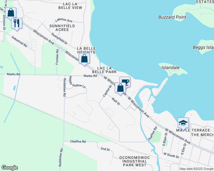 map of restaurants, bars, coffee shops, grocery stores, and more near 2-36 Capitol Drive in Oconomowoc