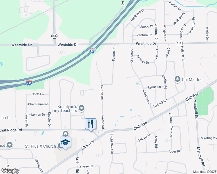 map of restaurants, bars, coffee shops, grocery stores, and more near 92 Fenton Road in Rochester