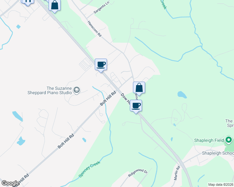 map of restaurants, bars, coffee shops, grocery stores, and more near 1 Dow Highway in Eliot