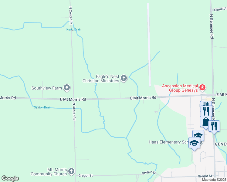 map of restaurants, bars, coffee shops, grocery stores, and more near 4015-4283 East Mount Morris Road in Mount Morris