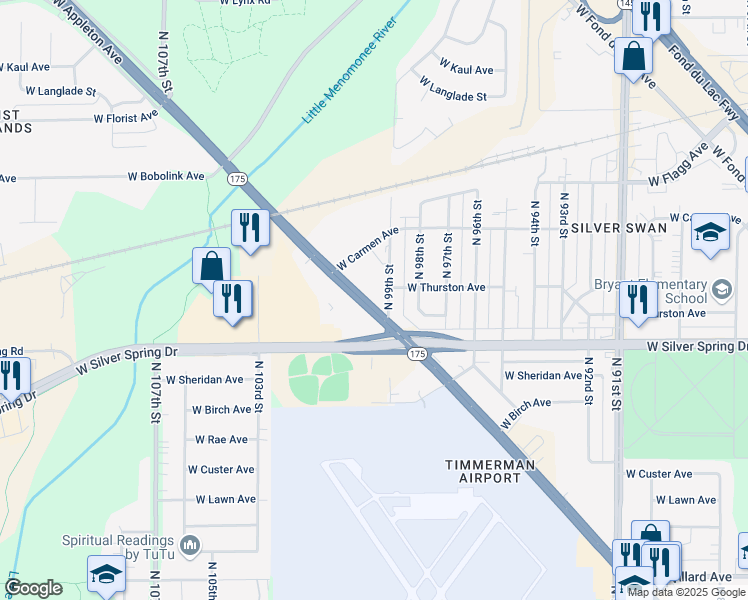 map of restaurants, bars, coffee shops, grocery stores, and more near 9924 West Appleton Avenue in Milwaukee