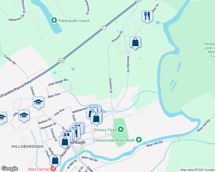 map of restaurants, bars, coffee shops, grocery stores, and more near 93 Preston Street in Hillsboro