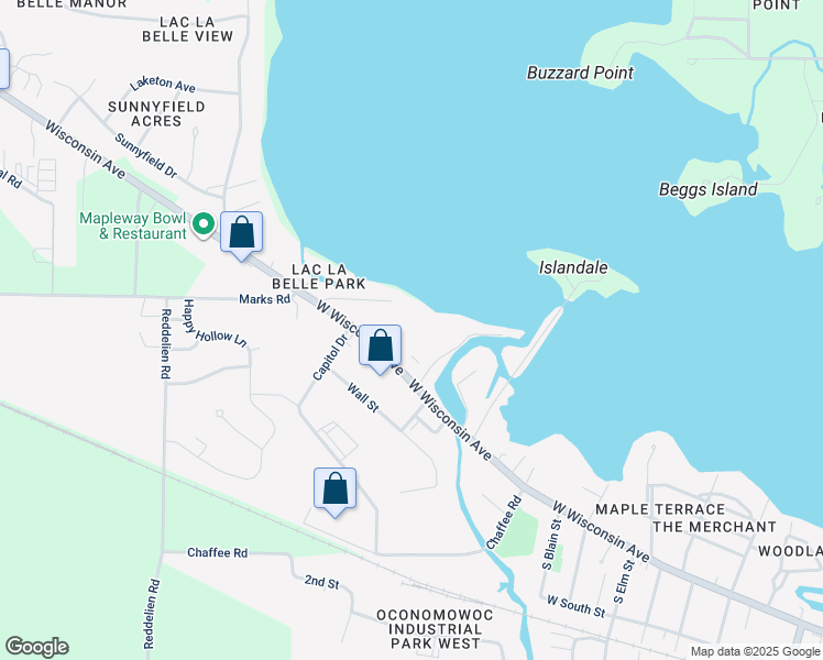 map of restaurants, bars, coffee shops, grocery stores, and more near 1306 West Wisconsin Avenue in Oconomowoc