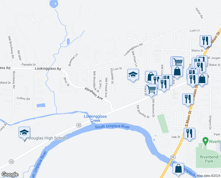 map of restaurants, bars, coffee shops, grocery stores, and more near 126 Northwest Quail Court in Winston