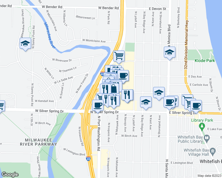 map of restaurants, bars, coffee shops, grocery stores, and more near North Centerpark Way in Glendale