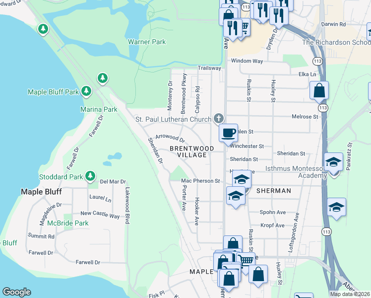 map of restaurants, bars, coffee shops, grocery stores, and more near 1506 Almo Avenue in Madison
