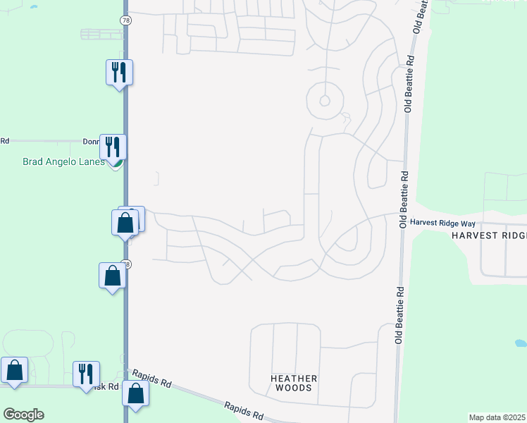 map of restaurants, bars, coffee shops, grocery stores, and more near 1172 Underwood Court in Lockport