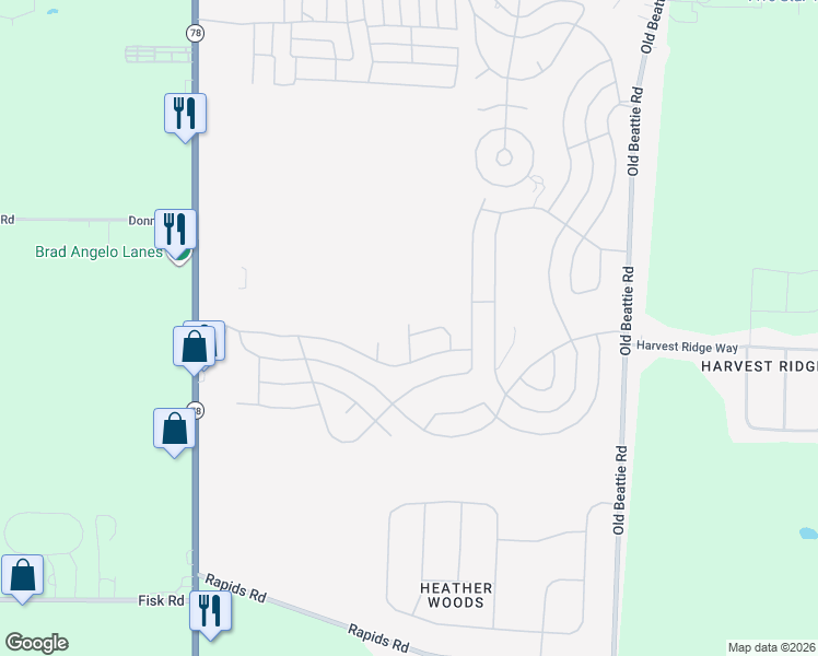 map of restaurants, bars, coffee shops, grocery stores, and more near 1174 Underwood Court in Lockport