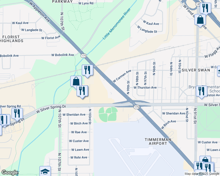 map of restaurants, bars, coffee shops, grocery stores, and more near 10055 West Appleton Avenue in Milwaukee