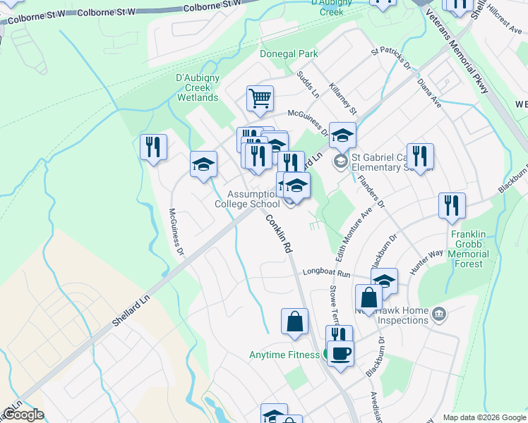 map of restaurants, bars, coffee shops, grocery stores, and more near in Brantford