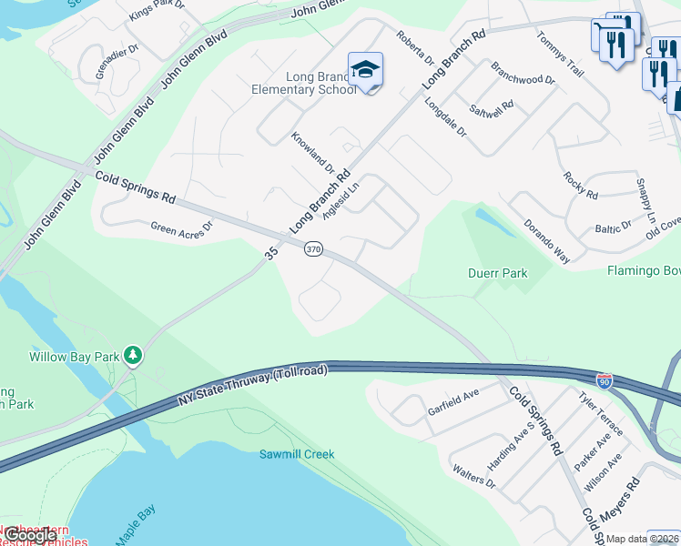 map of restaurants, bars, coffee shops, grocery stores, and more near 3 Fruitwood Drive in Liverpool