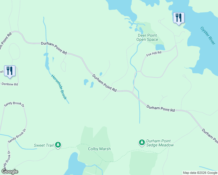 map of restaurants, bars, coffee shops, grocery stores, and more near 143 Durham Point Road in Durham