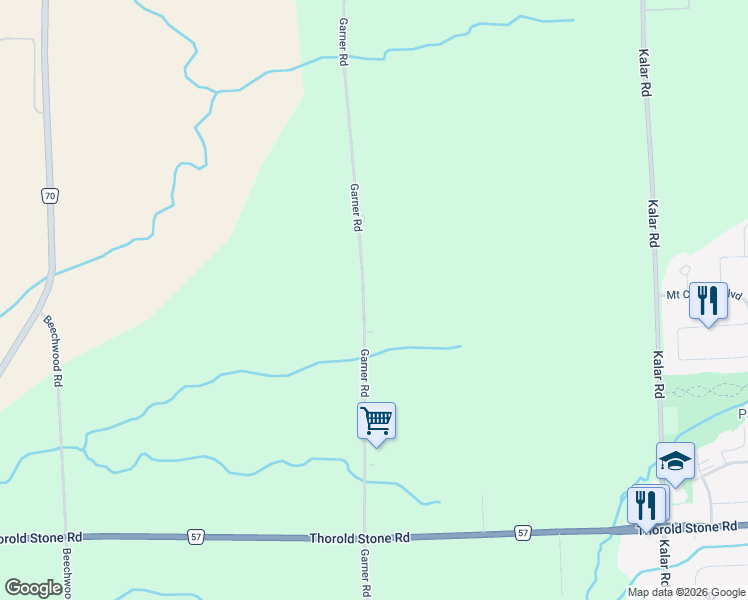 map of restaurants, bars, coffee shops, grocery stores, and more near 3402 Garner Road in Niagara Falls