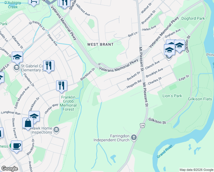 map of restaurants, bars, coffee shops, grocery stores, and more near 41 Winter Way in Brantford