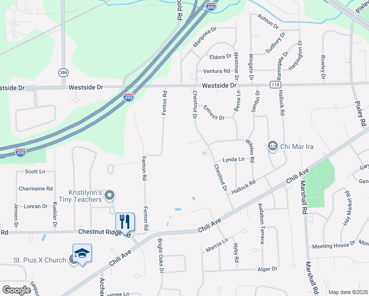 map of restaurants, bars, coffee shops, grocery stores, and more near 18 Brewster Lane in Rochester