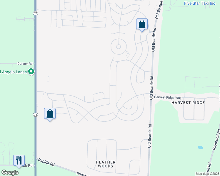map of restaurants, bars, coffee shops, grocery stores, and more near 599 Birchwood Drive in Lockport