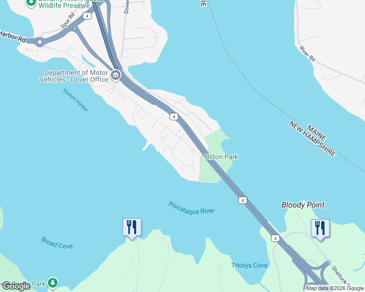 map of restaurants, bars, coffee shops, grocery stores, and more near 435 Dover Point Road in Dover