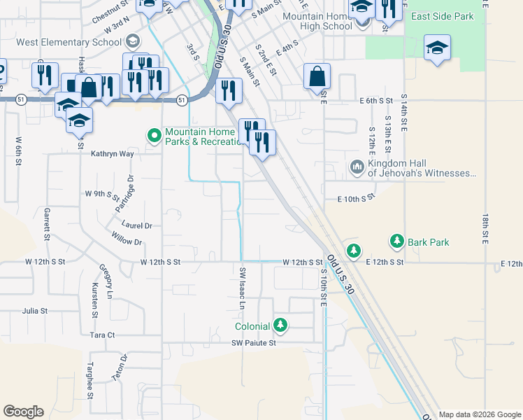map of restaurants, bars, coffee shops, grocery stores, and more near 285 Colleen Drive in Mountain Home