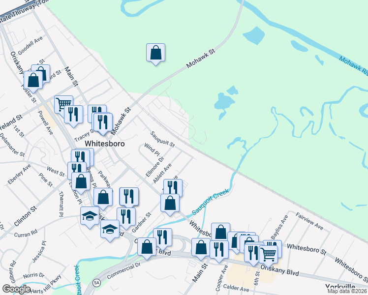 map of restaurants, bars, coffee shops, grocery stores, and more near 41 Sauquoit St in Whitesboro