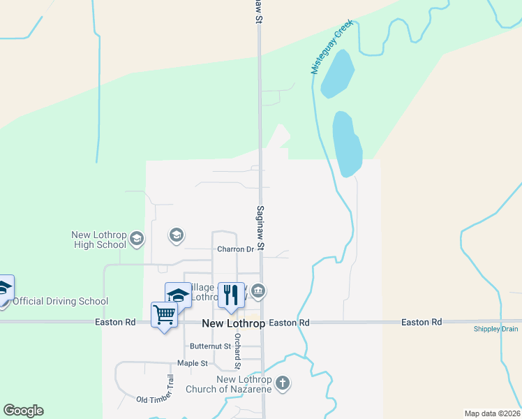 map of restaurants, bars, coffee shops, grocery stores, and more near 8251 New Lothrop Road in New Lothrop