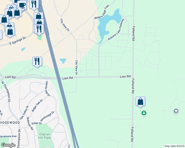 map of restaurants, bars, coffee shops, grocery stores, and more near 1704 Autumn Lake Parkway in Madison
