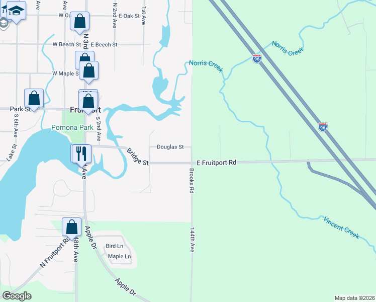 map of restaurants, bars, coffee shops, grocery stores, and more near 339 Douglas Street in Fruitport Charter Township