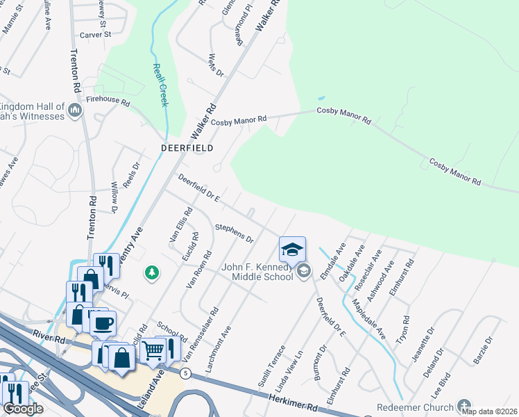 map of restaurants, bars, coffee shops, grocery stores, and more near 4 Theresa Court in Utica