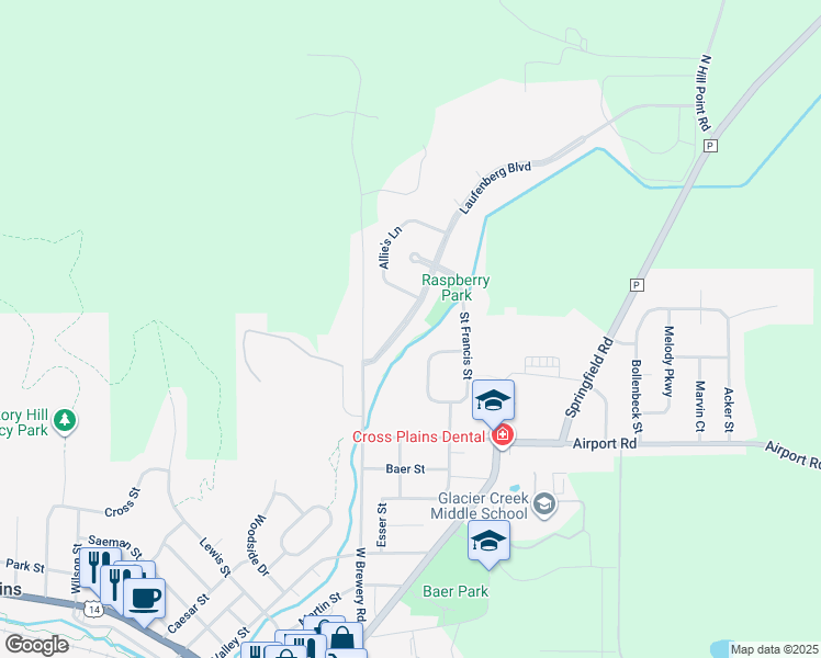 map of restaurants, bars, coffee shops, grocery stores, and more near 5012 Laufenberg Boulevard in Cross Plains
