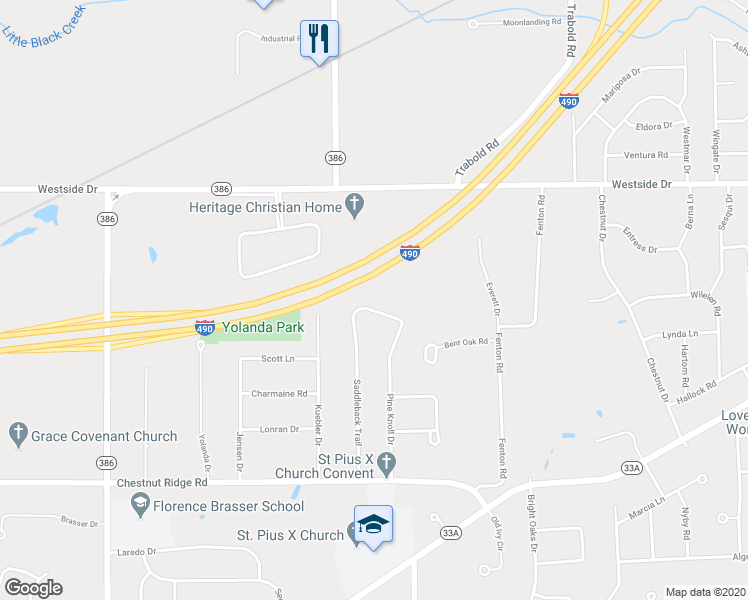 map of restaurants, bars, coffee shops, grocery stores, and more near 51 Saddleback Trail in Rochester