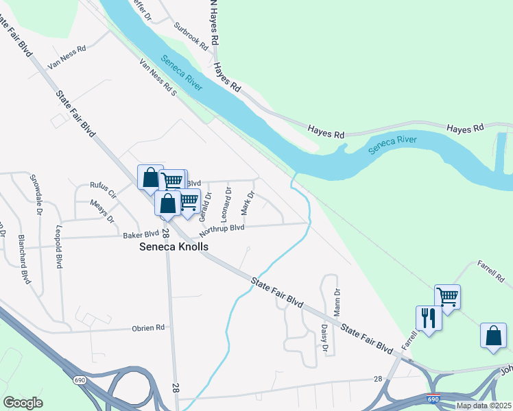 map of restaurants, bars, coffee shops, grocery stores, and more near 101 Paul Ln in Syracuse