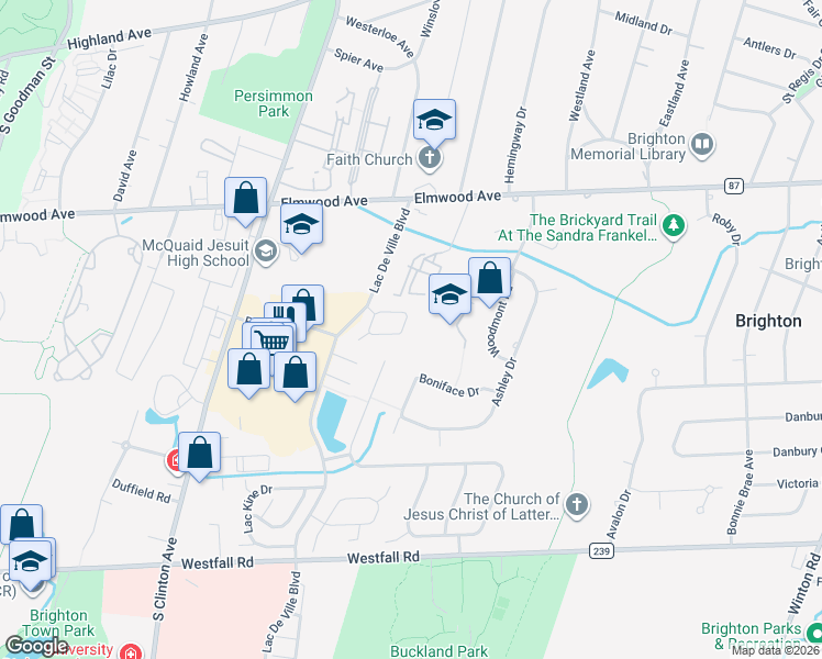 map of restaurants, bars, coffee shops, grocery stores, and more near 76 Brittany Circle in Rochester