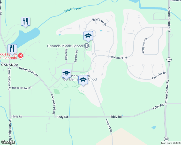 map of restaurants, bars, coffee shops, grocery stores, and more near 3219 Sherwood Drive in Walworth