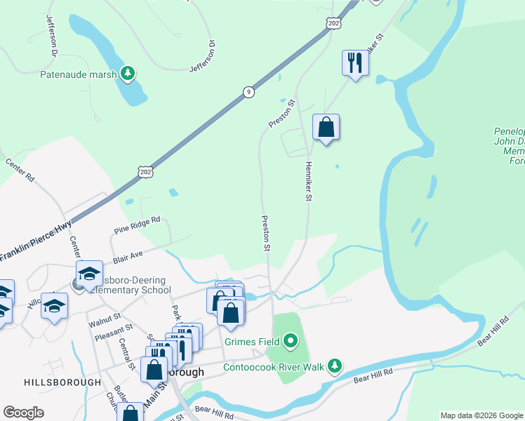 map of restaurants, bars, coffee shops, grocery stores, and more near 114 Preston Street in Hillsboro