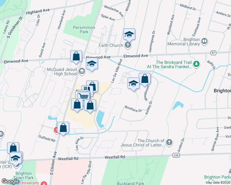 map of restaurants, bars, coffee shops, grocery stores, and more near 121 Brittany Circle in Rochester