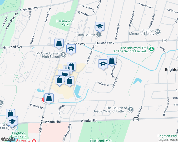 map of restaurants, bars, coffee shops, grocery stores, and more near 121 Brittany Circle in Rochester