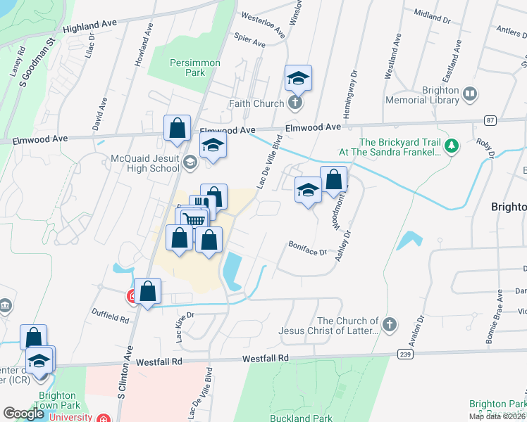 map of restaurants, bars, coffee shops, grocery stores, and more near 121 Brittany Circle in Rochester