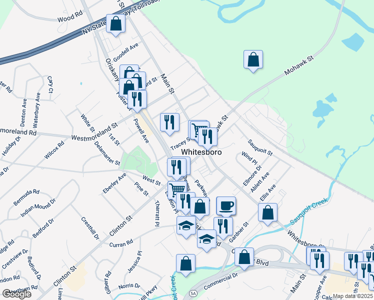 map of restaurants, bars, coffee shops, grocery stores, and more near 10 Clinton Street in Whitesboro