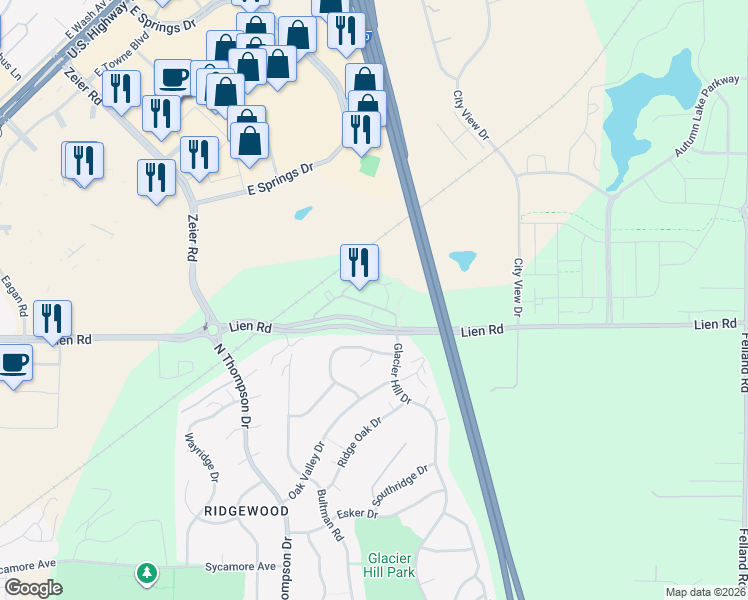 map of restaurants, bars, coffee shops, grocery stores, and more near 5204 Autumn Leaf Lane in Madison