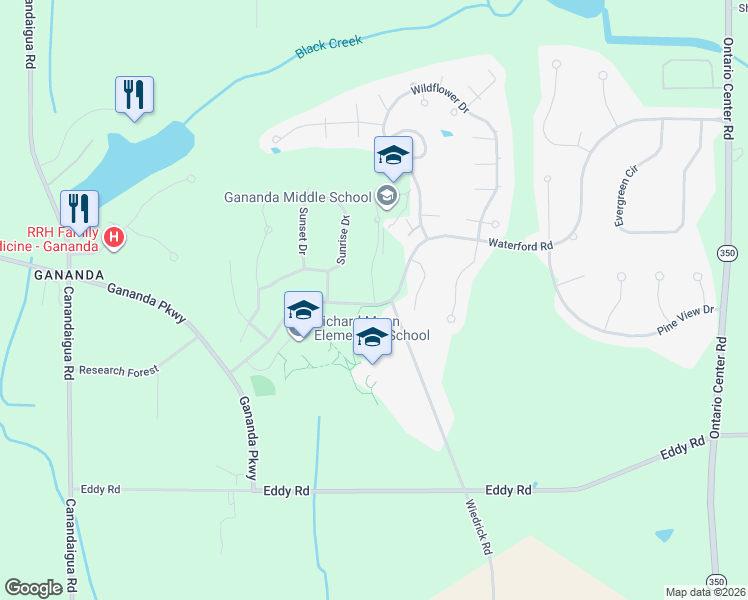 map of restaurants, bars, coffee shops, grocery stores, and more near 1500 Dayspring Ridge in Walworth