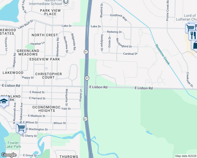 map of restaurants, bars, coffee shops, grocery stores, and more near W368N5654 Indianhead Trail in Oconomowoc